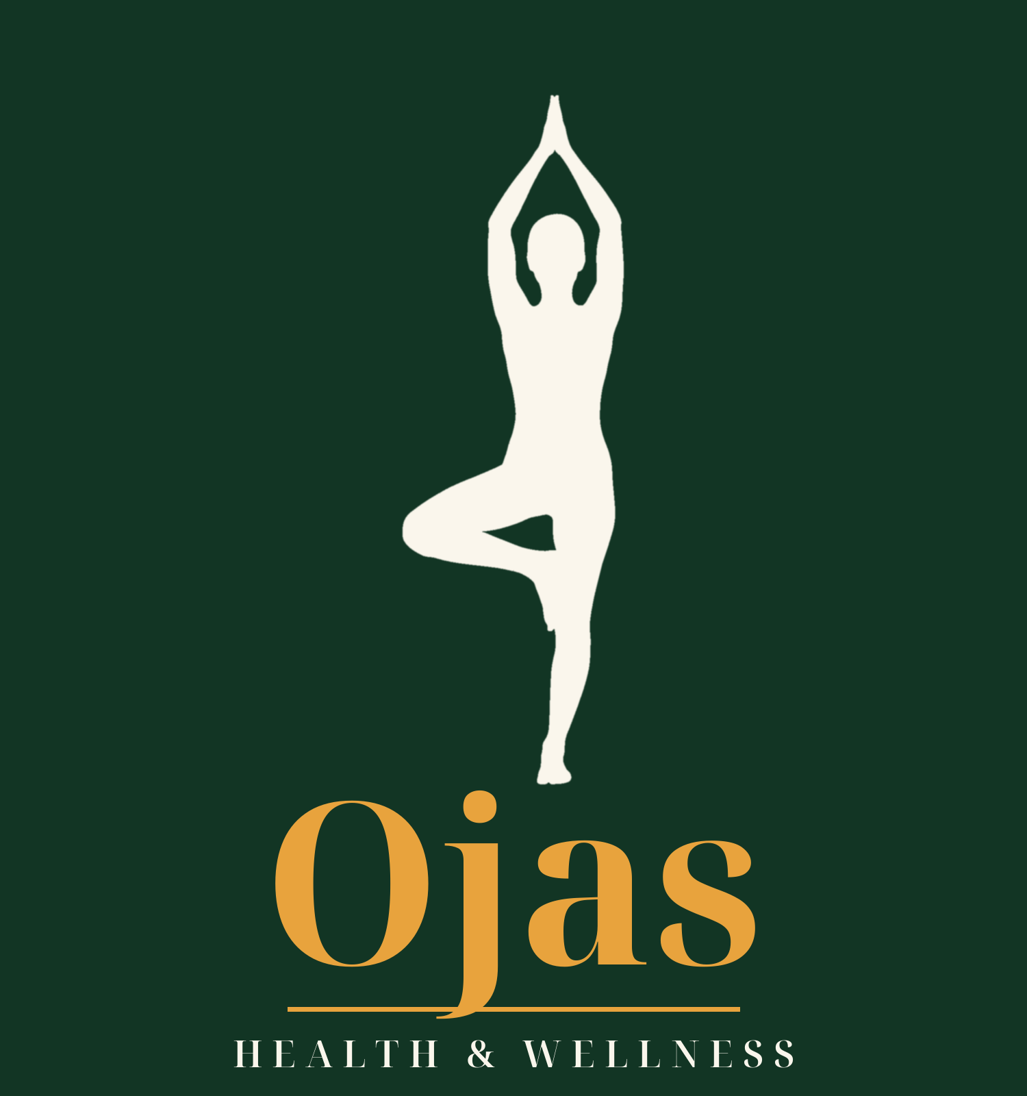 Ojas Health & Wellness logo — a shadow in tree pose over the word Ojas